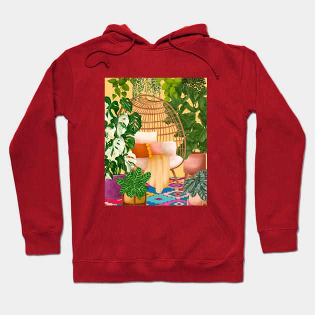 Colourful Bohemian Plant Room Hoodie by Gush Art Studio 1